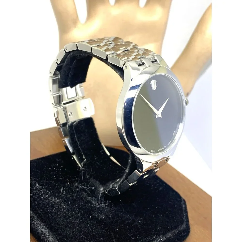 Movado Men's Watch 0607415 Veturi Swiss Quartz Black Dial Silver Steel 40mm